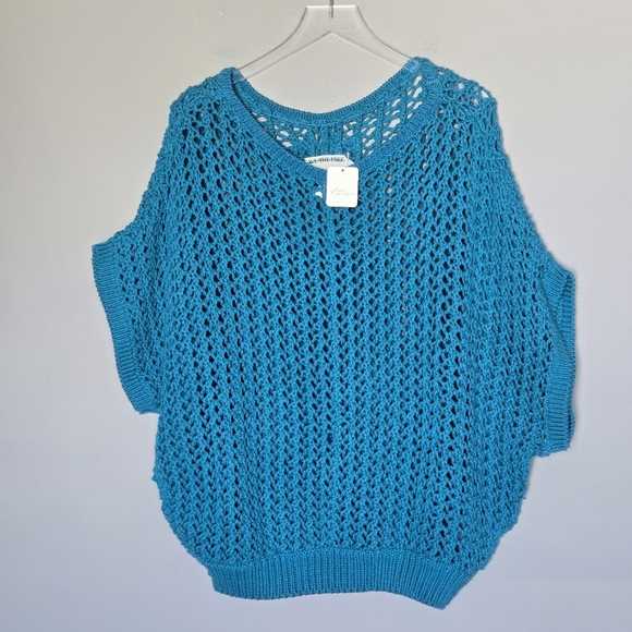 NWT Free People We the Free Ocean Palace Sophia Blue Boho Knit Crochet Sweater - Picture 8 of 9